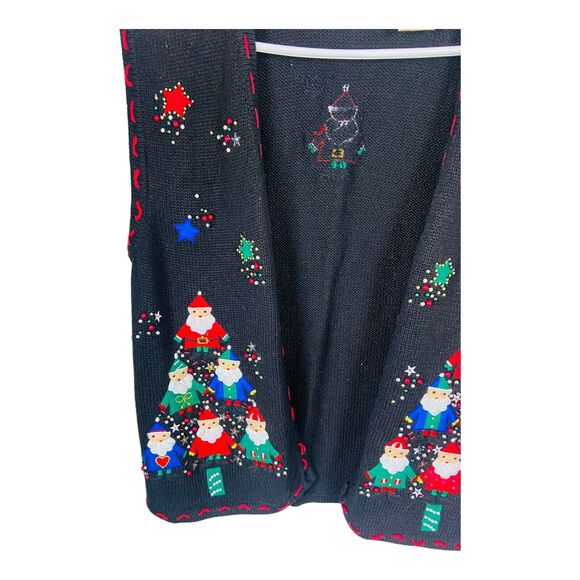 Bobbie Brooks Black Christmas Vest Knit Santa Tree Holiday Ugly Sweater Medium - Picture 3 of 7